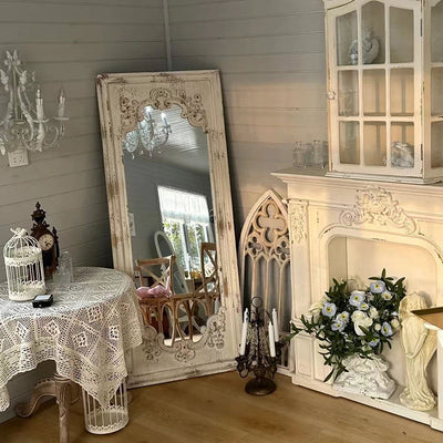 Traditional Vintage Rectangular Wabi-Sabi Fir Wood Glass Accent Full-Length Mirror For Entryways