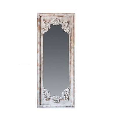 Traditional Vintage Rectangular Wabi-Sabi Fir Wood Glass Accent Full-Length Mirror For Entryways