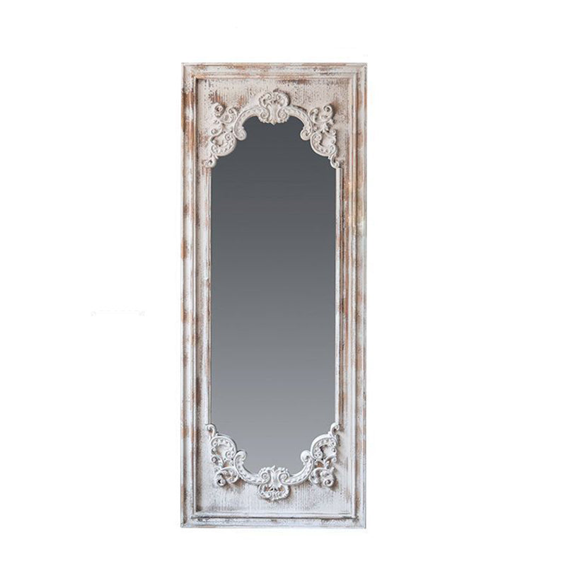 Traditional Vintage Rectangular Wabi-Sabi Fir Wood Glass Accent Full-Length Mirror For Entryways