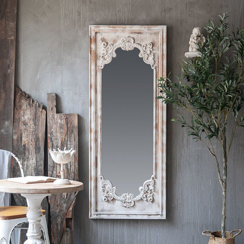 Traditional Vintage Rectangular Wabi-Sabi Fir Wood Glass Accent Full-Length Mirror For Entryways