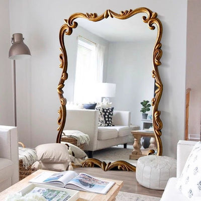 Traditional French Magnificent Rectangular Glass Panel Carved Accent Full-Length Mirror For Bedroom