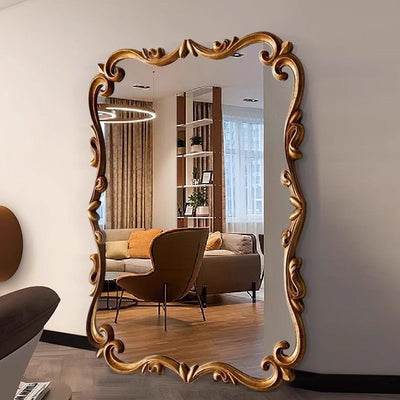 Traditional French Magnificent Rectangular Glass Panel Carved Accent Full-Length Mirror For Bedroom