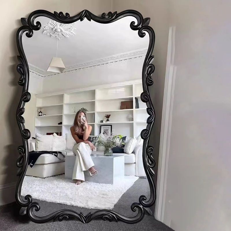 Traditional French Magnificent Rectangular Glass Panel Carved Accent Full-Length Mirror For Bedroom