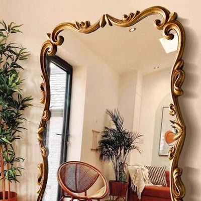 Traditional French Magnificent Rectangular Glass Panel Carved Accent Full-Length Mirror For Bedroom