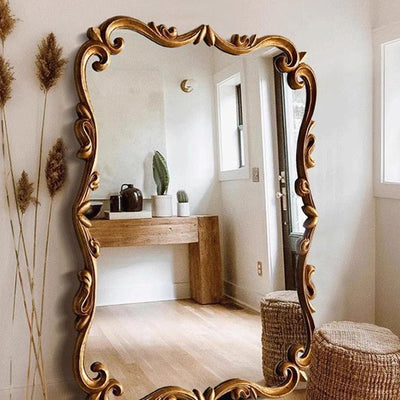 Traditional French Magnificent Rectangular Glass Panel Carved Accent Full-Length Mirror For Bedroom