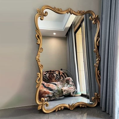 Traditional French Magnificent Rectangular Glass Panel Carved Accent Full-Length Mirror For Bedroom