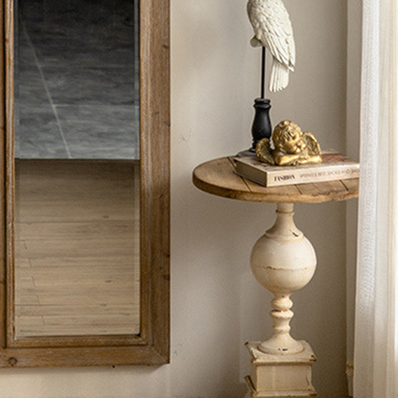 Traditional Vintage Rectangular Distressed Finish Glass Fir Wood Carved Flower Accent Full-Length Mirror For Bedroom