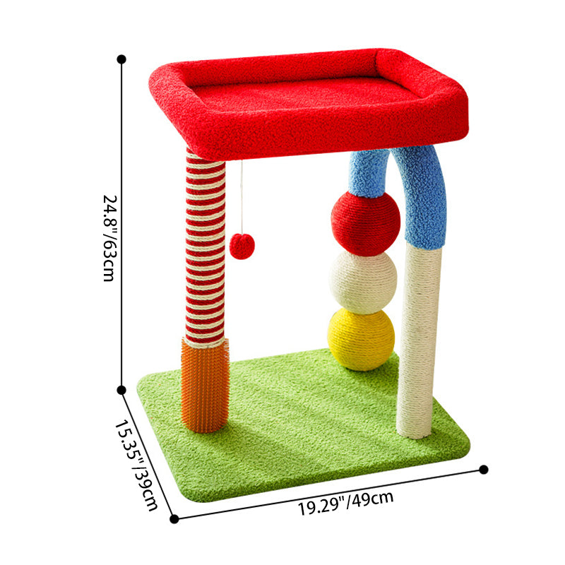 Arbre à chat multifonctionnel coloré en sisal, tissu velours et panneau de fibres de bois à densité moyenne, carré, contemporain, pour salon 