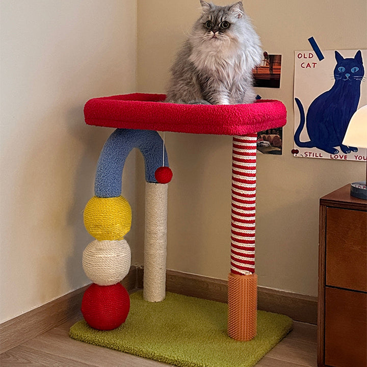 Árbol para gatos contemporáneo y creativo de tablero de fibra de densidad media, tela de terciopelo, sisal, multifuncional y colorido para sala de estar 