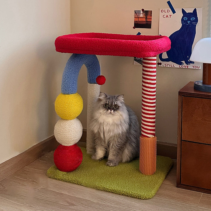 Árbol para gatos contemporáneo y creativo de tablero de fibra de densidad media, tela de terciopelo, sisal, multifuncional y colorido para sala de estar 