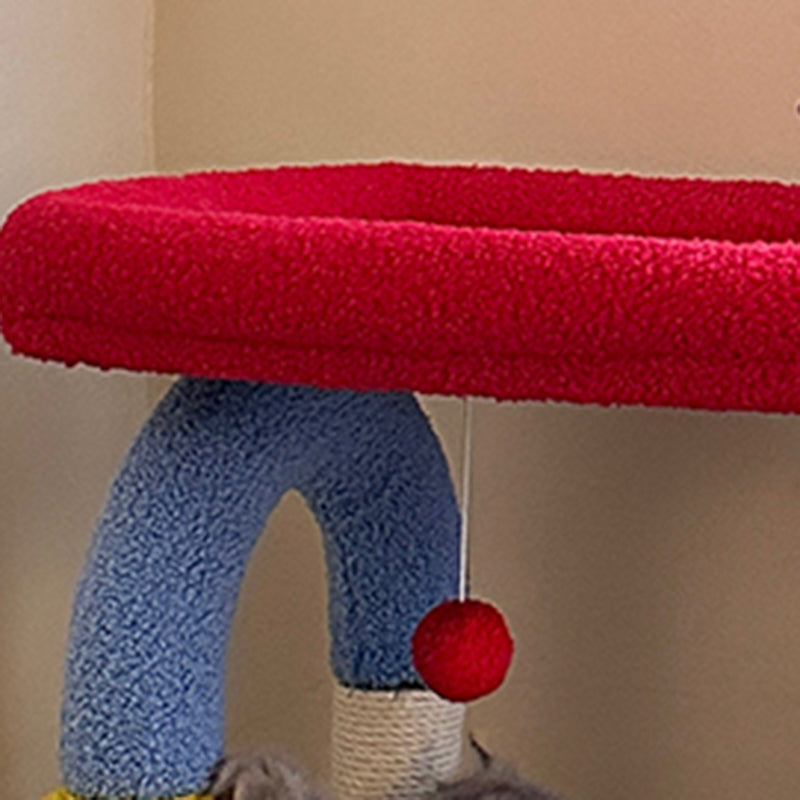 Arbre à chat multifonctionnel coloré en sisal, tissu velours et panneau de fibres de bois à densité moyenne, carré, contemporain, pour salon 