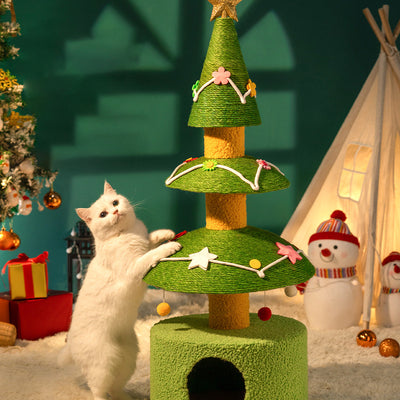 Contemporary Creative Tree-Shaped Medium-Density Fiberboard Velvet Fabric Sisal Multi-Functional Christmas Tree Cat Tree For Living Room