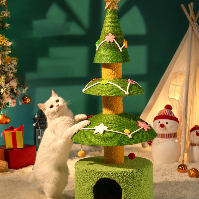 Contemporary Creative Tree-Shaped Medium-Density Fiberboard Velvet Fabric Sisal Multi-Functional Christmas Tree Cat Tree For Living Room