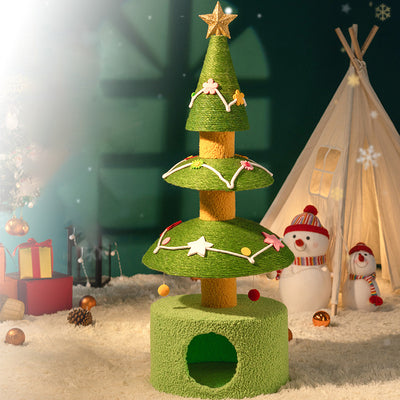 Contemporary Creative Tree-Shaped Medium-Density Fiberboard Velvet Fabric Sisal Multi-Functional Christmas Tree Cat Tree For Living Room