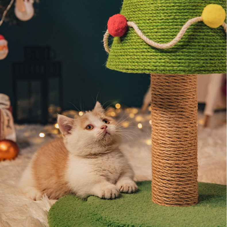 Contemporary Creative Tree-Shaped Medium-Density Fiberboard Velvet Fabric Sisal Multi-Functional Christmas Tree Cat Tree For Living Room