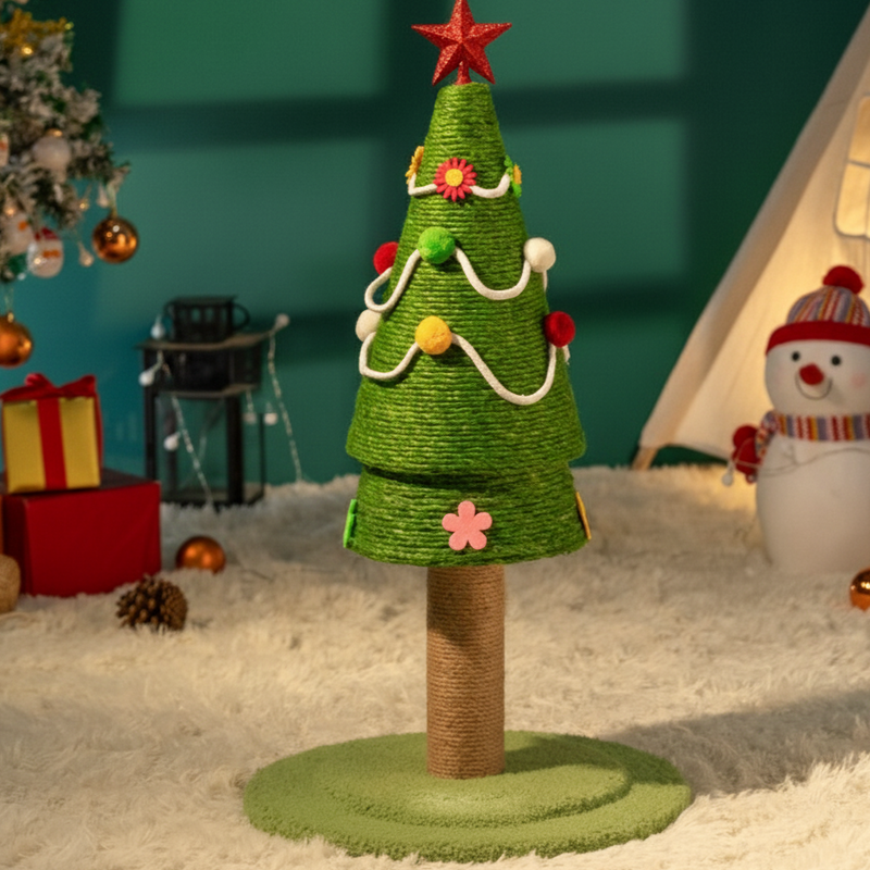 Contemporary Creative Tree-Shaped Medium-Density Fiberboard Velvet Fabric Sisal Multi-Functional Christmas Tree Cat Tree For Living Room