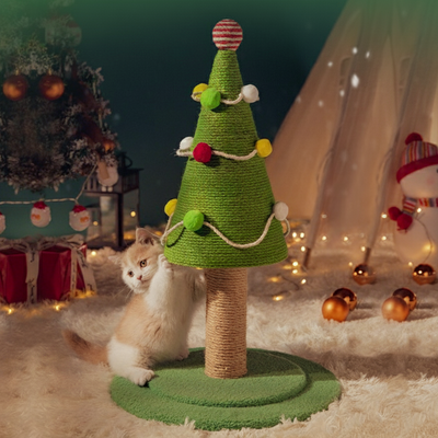 Contemporary Creative Tree-Shaped Medium-Density Fiberboard Velvet Fabric Sisal Multi-Functional Christmas Tree Cat Tree For Living Room