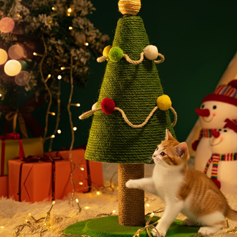 Contemporary Creative Tree-Shaped Medium-Density Fiberboard Velvet Fabric Sisal Multi-Functional Christmas Tree Cat Tree For Living Room