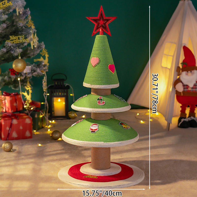 Contemporary Creative Tree-Shaped Medium-Density Fiberboard Velvet Fabric Sisal Multi-Functional Christmas Tree Cat Tree For Living Room