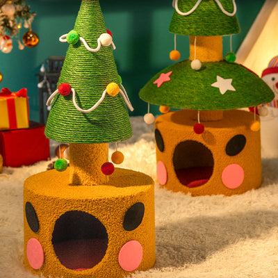 Contemporary Creative Tree-Shaped Medium-Density Fiberboard Velvet Fabric Sisal Multi-Functional Christmas Tree Cat Tree For Living Room