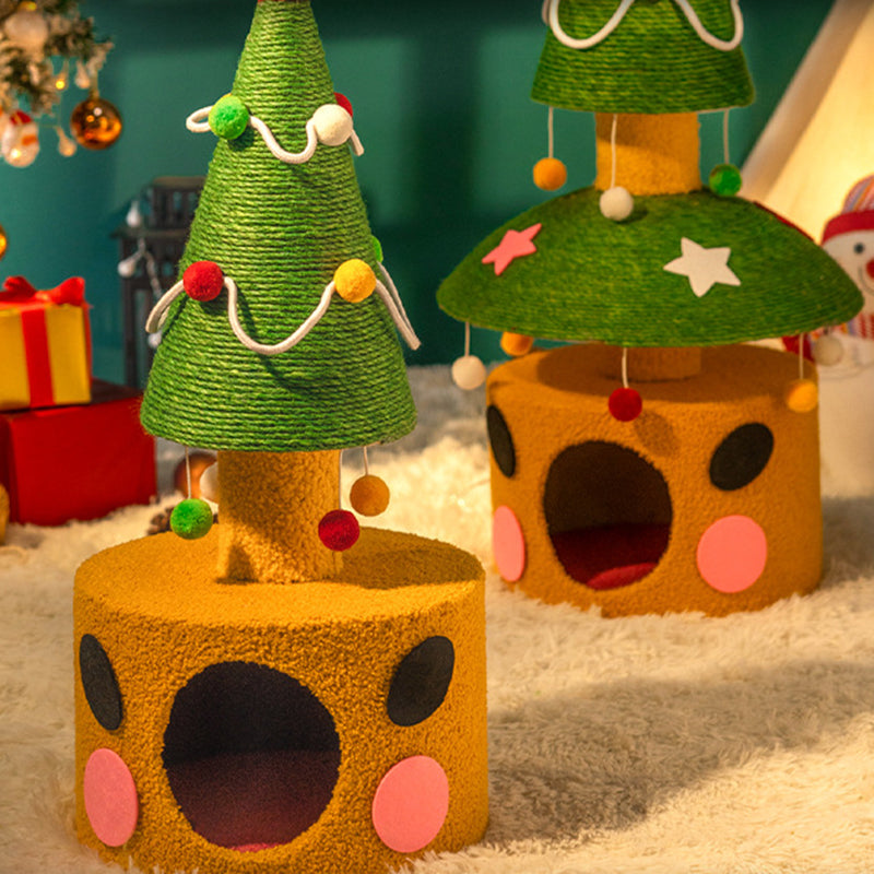 Contemporary Creative Tree-Shaped Medium-Density Fiberboard Velvet Fabric Sisal Multi-Functional Christmas Tree Cat Tree For Living Room