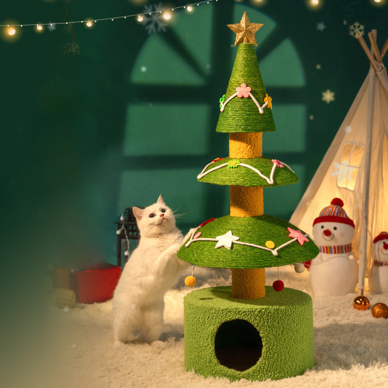 Contemporary Creative Tree-Shaped Medium-Density Fiberboard Velvet Fabric Sisal Multi-Functional Christmas Tree Cat Tree For Living Room