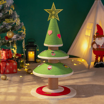 Contemporary Creative Tree-Shaped Medium-Density Fiberboard Velvet Fabric Sisal Multi-Functional Christmas Tree Cat Tree For Living Room