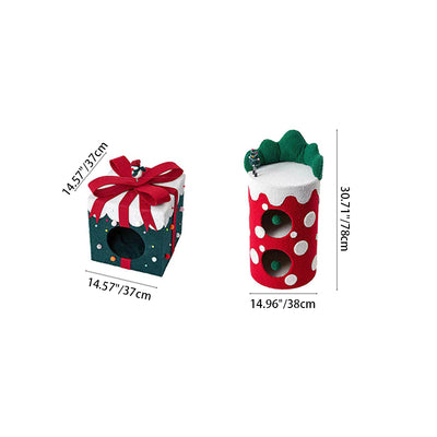 Contemporary Creative Square Cylindrical Medium-Density Fiberboard Velvet Fabric Stainless Steel Christmas Cat Bed For Living Room