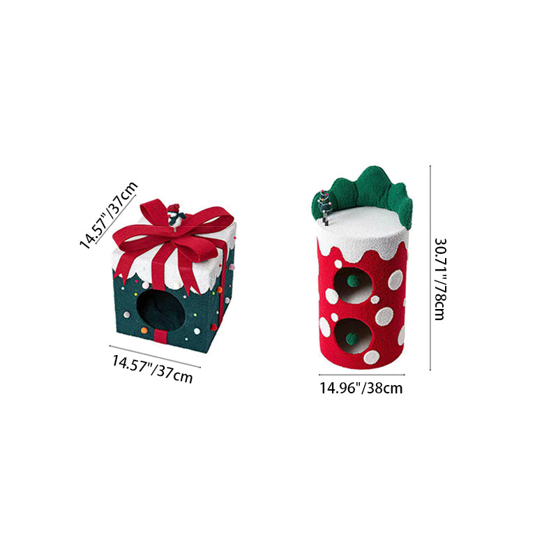 Contemporary Creative Square Cylindrical Medium-Density Fiberboard Velvet Fabric Stainless Steel Christmas Cat Bed For Living Room