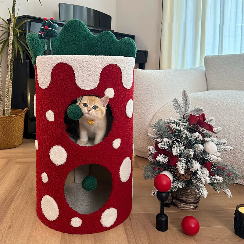 Contemporary Creative Square Cylindrical Medium-Density Fiberboard Velvet Fabric Stainless Steel Christmas Cat Bed For Living Room