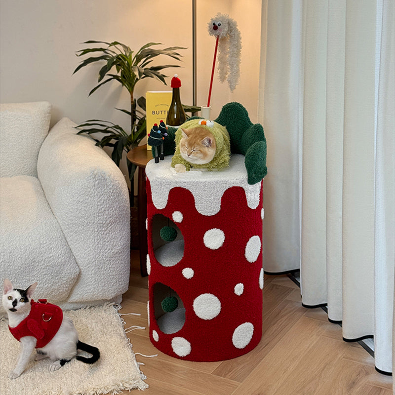 Contemporary Creative Square Cylindrical Medium-Density Fiberboard Velvet Fabric Stainless Steel Christmas Cat Bed For Living Room