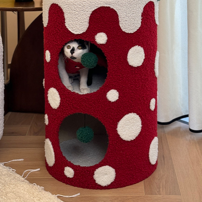 Contemporary Creative Square Cylindrical Medium-Density Fiberboard Velvet Fabric Stainless Steel Christmas Cat Bed For Living Room