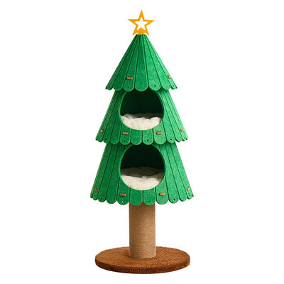 Contemporary Creative Tree-Shaped Medium-Density Fiberboard Felt Velvet Fabric Sisal Christmas Cat Tree For Living Room