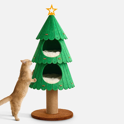 Contemporary Creative Tree-Shaped Medium-Density Fiberboard Felt Velvet Fabric Sisal Christmas Cat Tree For Living Room