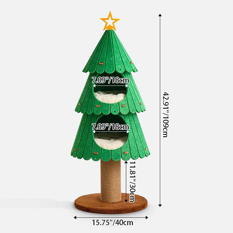 Contemporary Creative Tree-Shaped Medium-Density Fiberboard Felt Velvet Fabric Sisal Christmas Cat Tree For Living Room