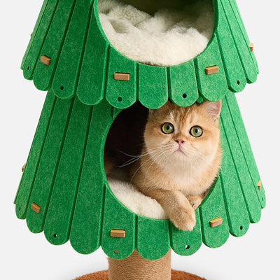 Contemporary Creative Tree-Shaped Medium-Density Fiberboard Felt Velvet Fabric Sisal Christmas Cat Tree For Living Room
