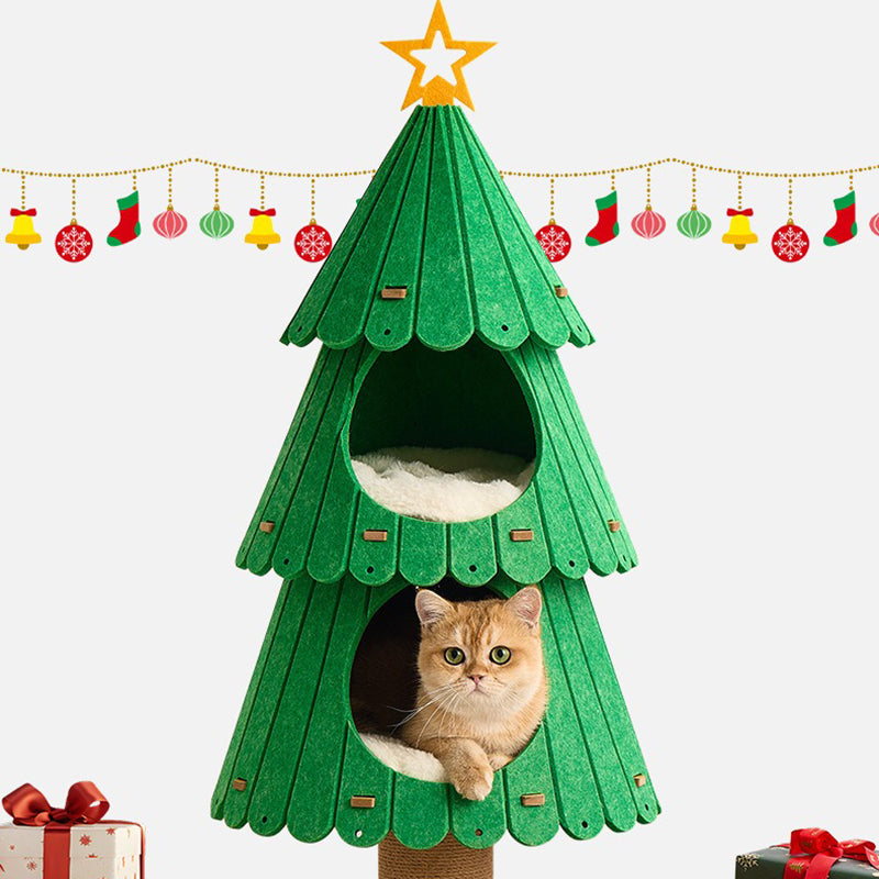 Contemporary Creative Tree-Shaped Medium-Density Fiberboard Felt Velvet Fabric Sisal Christmas Cat Tree For Living Room