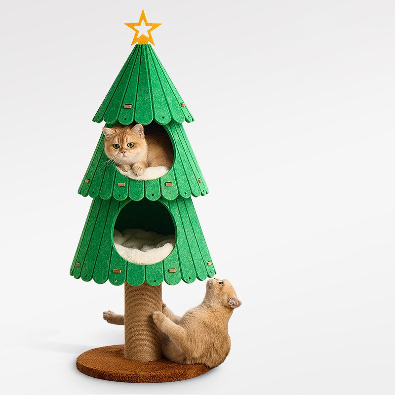 Contemporary Creative Tree-Shaped Medium-Density Fiberboard Felt Velvet Fabric Sisal Christmas Cat Tree For Living Room