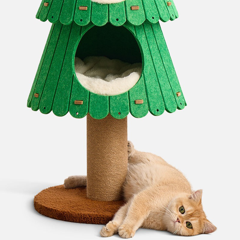 Contemporary Creative Tree-Shaped Medium-Density Fiberboard Felt Velvet Fabric Sisal Christmas Cat Tree For Living Room