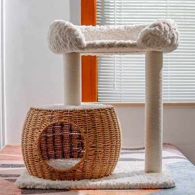 Contemporary Scandinavian Round Medium-Density Fiberboard Velvet Fabric Sisal Multi-Functional Cat Tree For Living Room