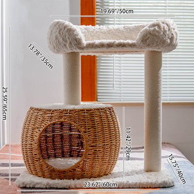 Contemporary Scandinavian Round Medium-Density Fiberboard Velvet Fabric Sisal Multi-Functional Cat Tree For Living Room