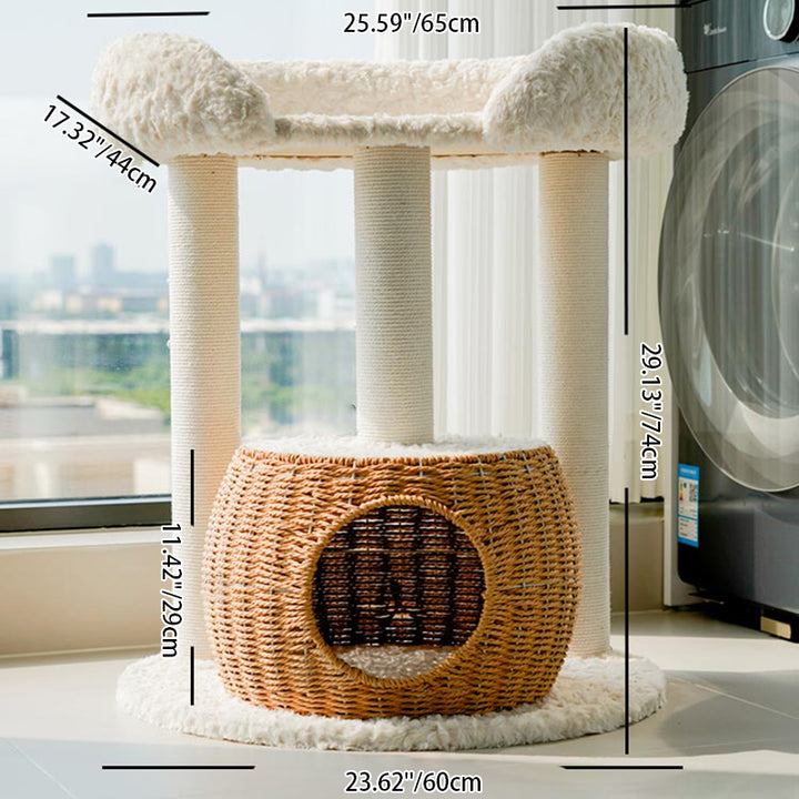 Zeitgenössischer skandinavischer runder MDF-Veloursstoff-Sisal-Multifunktionaler Kratzbaum für das Wohnzimmer 