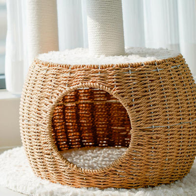Contemporary Scandinavian Round Medium-Density Fiberboard Velvet Fabric Sisal Multi-Functional Cat Tree For Living Room