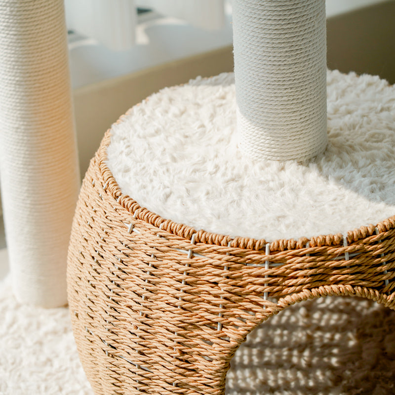 Contemporary Scandinavian Round Medium-Density Fiberboard Velvet Fabric Sisal Multi-Functional Cat Tree For Living Room