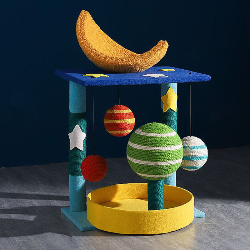 Árbol para gatos contemporáneo y creativo en forma de luna, de fibra de densidad media, tapizado en terciopelo y sisal, multifuncional para sala de estar 