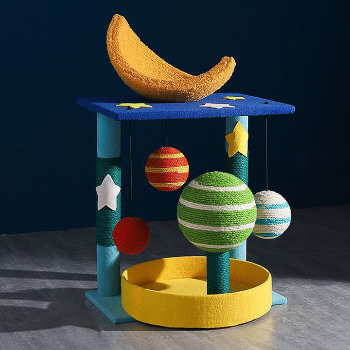 Árbol para gatos contemporáneo y creativo en forma de luna, de fibra de densidad media, tapizado en terciopelo y sisal, multifuncional para sala de estar 