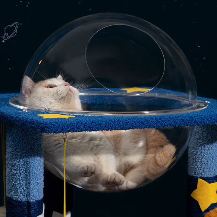 Árbol para gatos contemporáneo y creativo en forma de luna, de fibra de densidad media, tapizado en terciopelo y sisal, multifuncional para sala de estar 