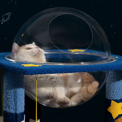 Contemporary Creative Round Medium-Density Fiberboard Velvet Fabric Sisal Multi-Functional Moon-Shaped Cat Tree For Living Room