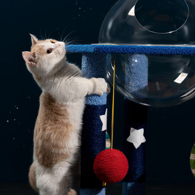 Contemporary Creative Round Medium-Density Fiberboard Velvet Fabric Sisal Multi-Functional Moon-Shaped Cat Tree For Living Room