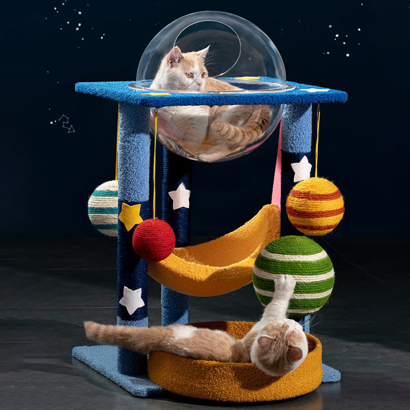 Árbol para gatos contemporáneo y creativo en forma de luna, de fibra de densidad media, tapizado en terciopelo y sisal, multifuncional para sala de estar 